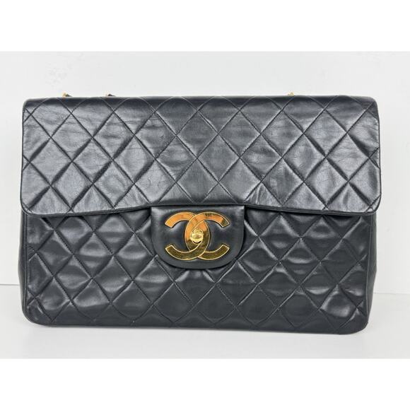 Chanel Vintage Maxi Single Flap Bag Black Lambskin Leather B-6 - Picture 2 of 16